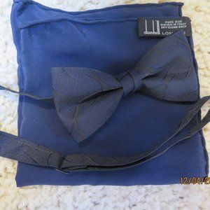 SILK Two tone Blue/Navy Tuxedo Bow Tie Dunhill Pocket Square